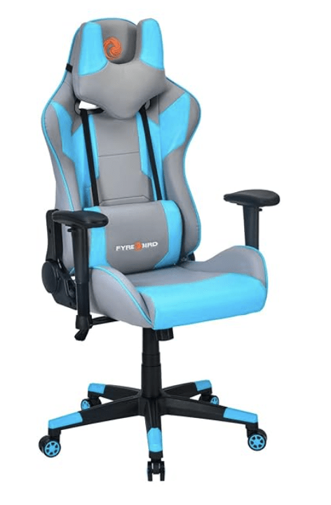 Nilkamal Fyrebird Athena Ergonomic Gaming Chair with Adjustable Neck, Lumbar Pillow, 3D Adjustable Armrest, Gas Lift Mechanism, & 100mm Tilt (Grey/Turquoise) - Image 3